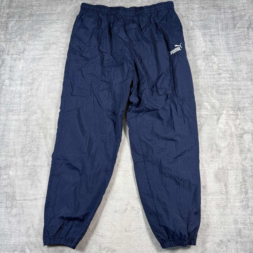 Puma Pants Mens Large Navy Blue Vintage Track Windbreaker Joggers Zipper Cuffs